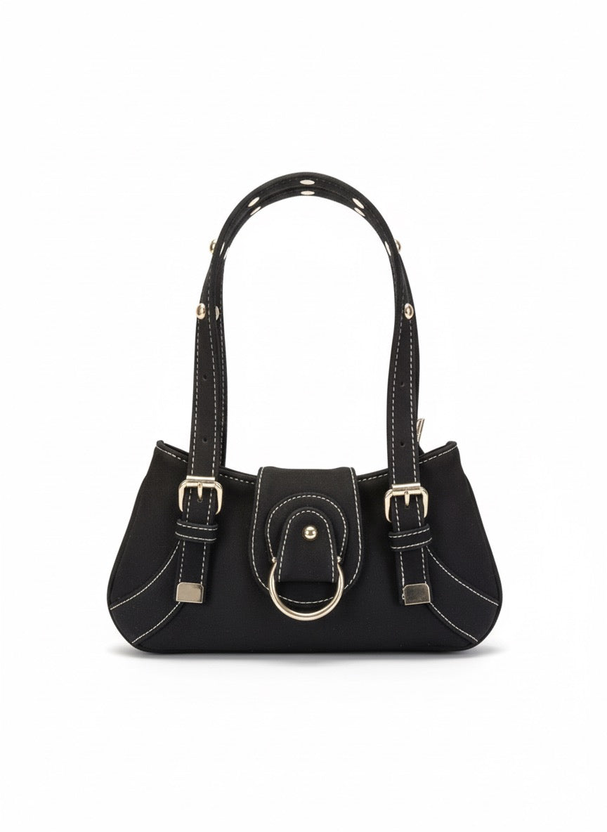 Aurelia Buckle Shoulder Bag – Black suede