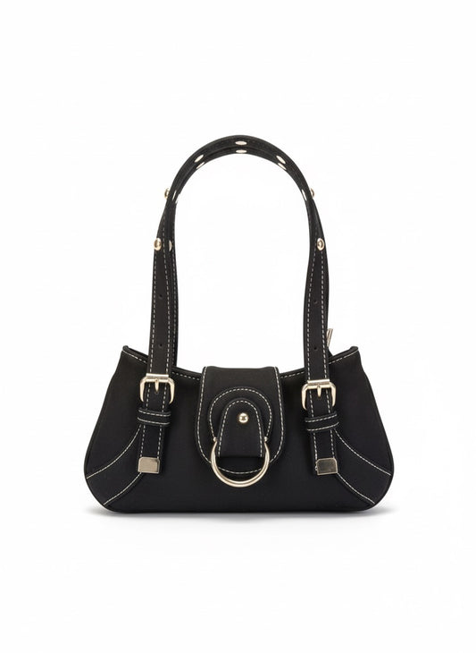 Aurelia Buckle Shoulder Bag – Black suede