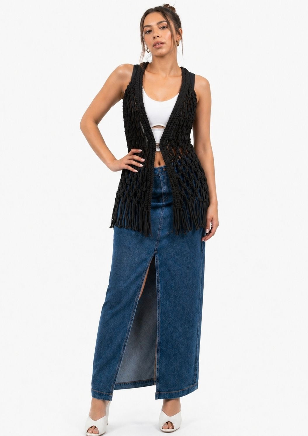 Black Macramé Fringe Vest