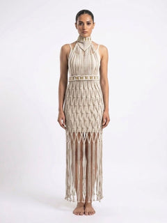Ethereal Macramé Statement Dress - Beige