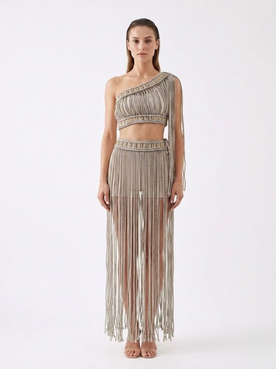 Aurora Macramé Fringe Set - Cafe