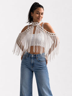 Fringe Muse Halter Top - Beige