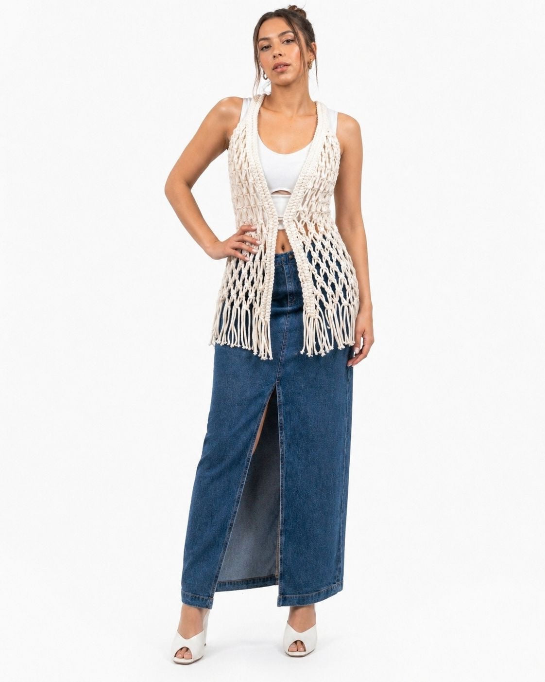 Ivory Macramé Fringe Vest