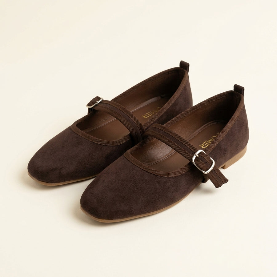 Livia Mary Jane Flats — Brown Suede