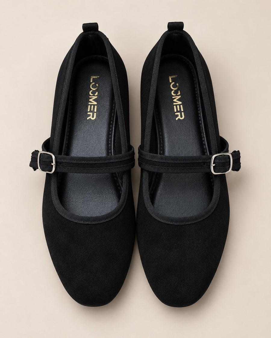 Livia Mary Jane Flats — Black Suede
