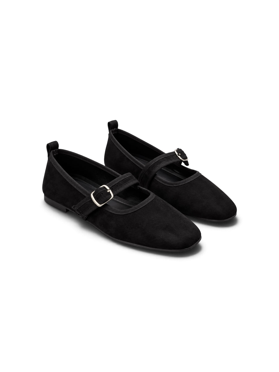Livia Mary Jane Flats — Black Suede