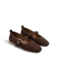 Livia Mary Jane Flats — Brown Suede