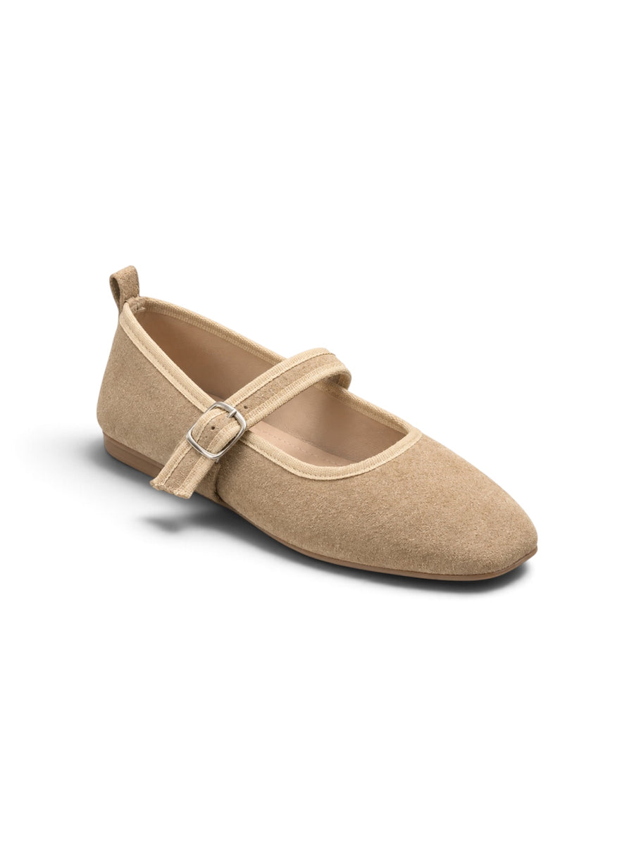 Livia Mary Jane Flats — Taupe Suede