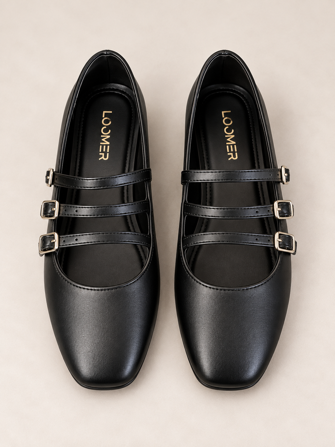 Siena Triple Strap Flats - Black