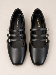Siena Triple Strap Flats - Black