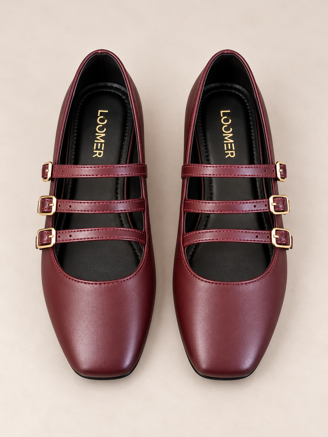 Siena Triple Strap Flats - Burgundy