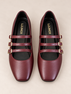Siena Triple Strap Flats - Burgundy
