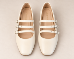 Siena Triple Strap Flats - Offwhite