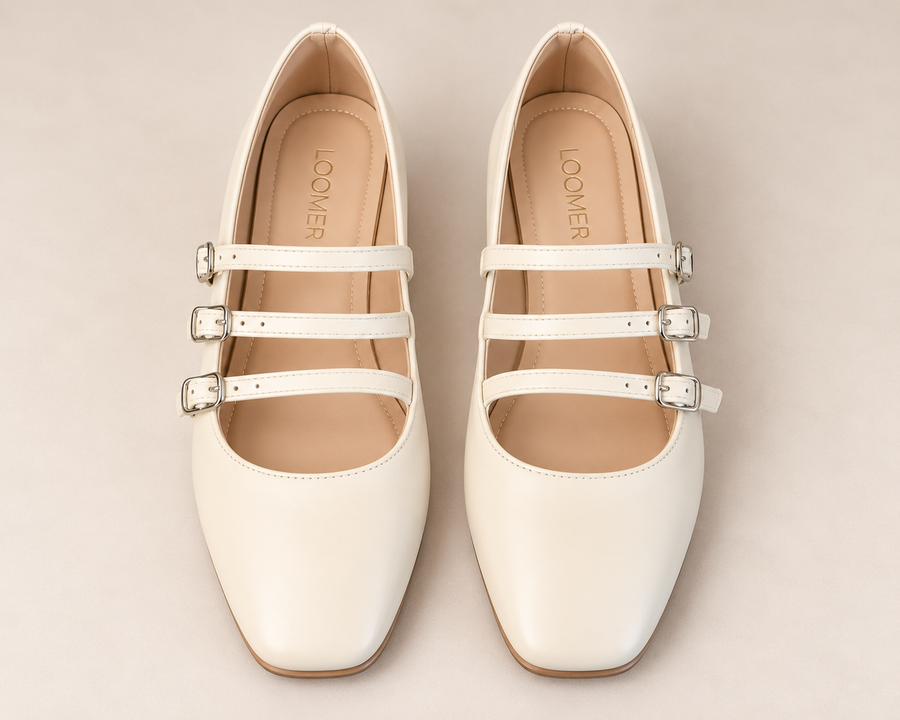 Siena Triple Strap Flats - Offwhite