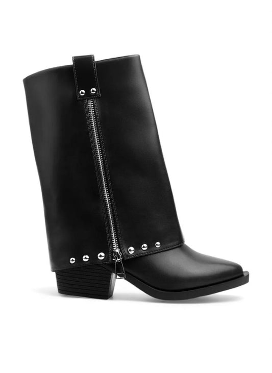 Studded Slouch Boot - Black