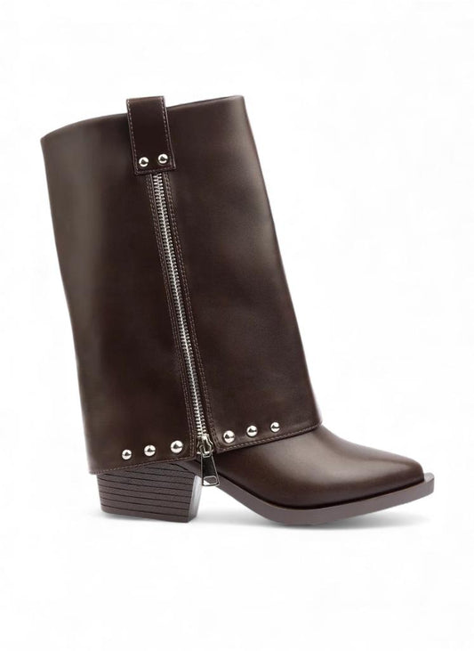 Studded Slouch Boot - Brown