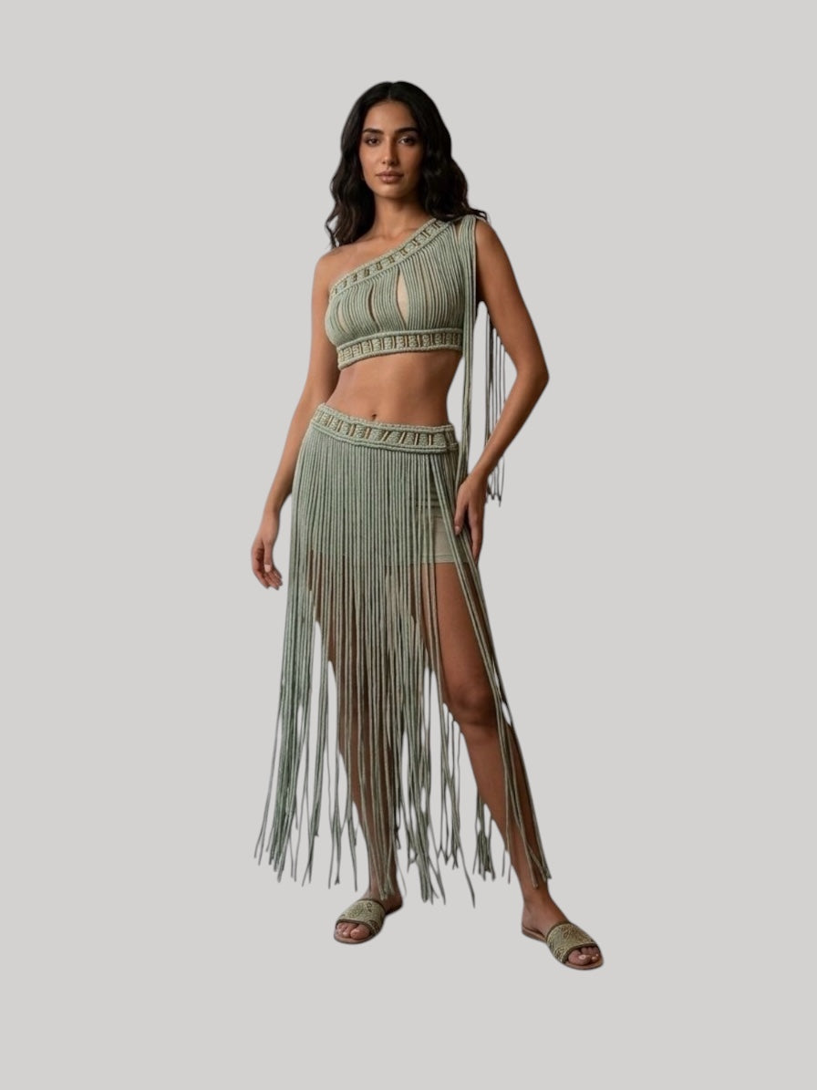 Aurora Macramé Fringe Set - Olive